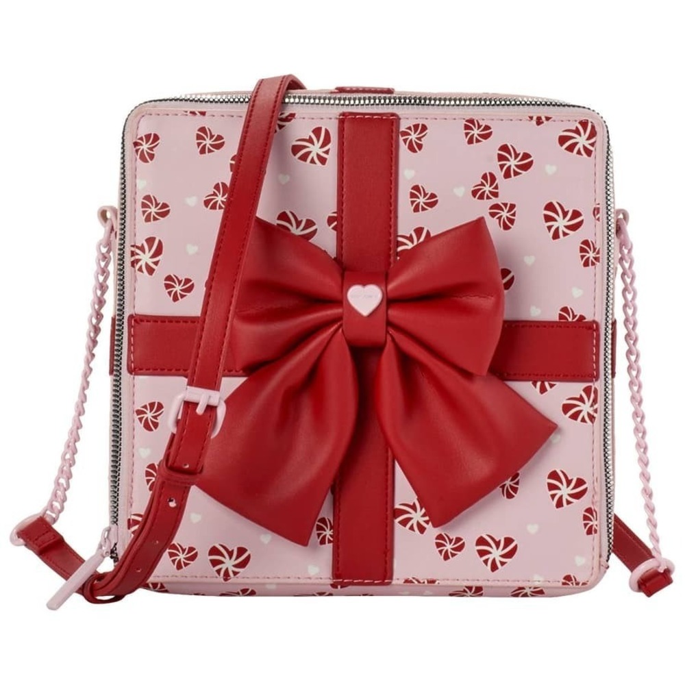 BETSEY JOHNSON Christmas Present Crossbody Bag/Bow NWT Peppermint Hearts